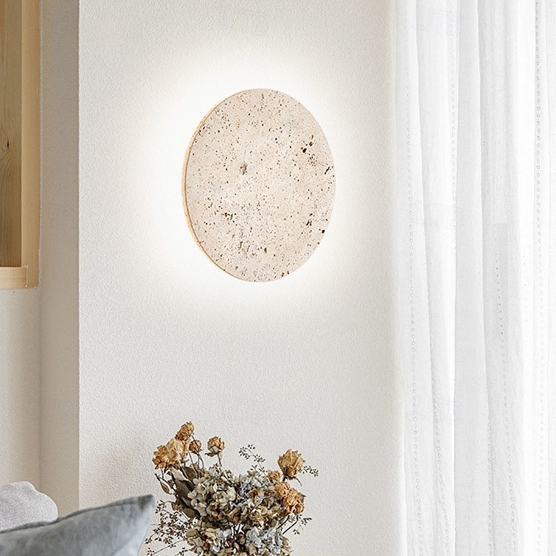 LED קיר מקורה תאורת קיר חמה ray 20/25/30 ס"מ מינימליסטי קריאייטיב צהוב טרוורטין תאורת קיר בסגנון wabi-sabi שמנת עגולה מנורת לילה סלון חדר שינה 110-240v 2025 - $99.99 –P8
