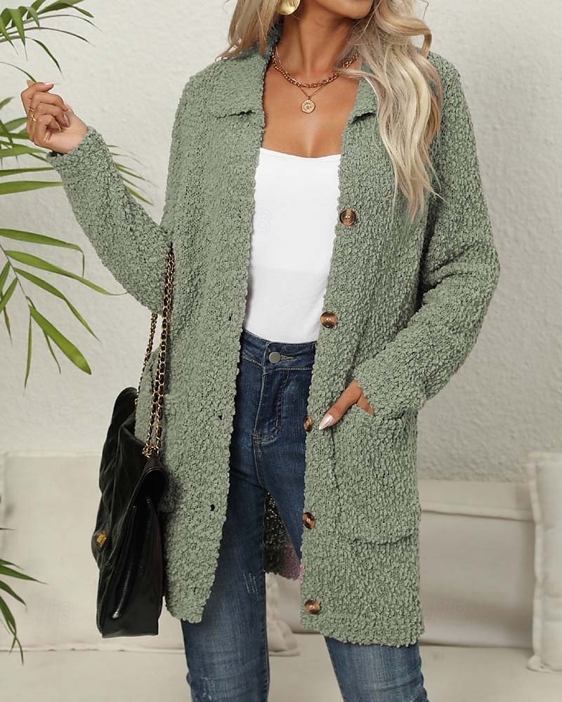 Damen Strickjacke Elegant Modisch Täglich Feste Farbe Öffnung vorne Strick Textur Langarm Lange Oberteile Stricken Arbeit Grün Dunkelviolett Herbst Winter 2025 - $77.99 –P7