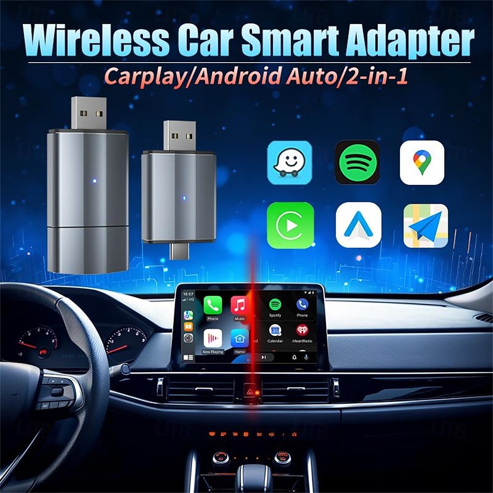 2025年 2-in-1 ワイヤレス CarPlay アダプター Android Auto ワイヤレス アダプター タイプ C/USB プラグ &5GHz Wi-Fi CarPlay ワイヤレス アダプターを再生する  コレクション – $62.99 –P1