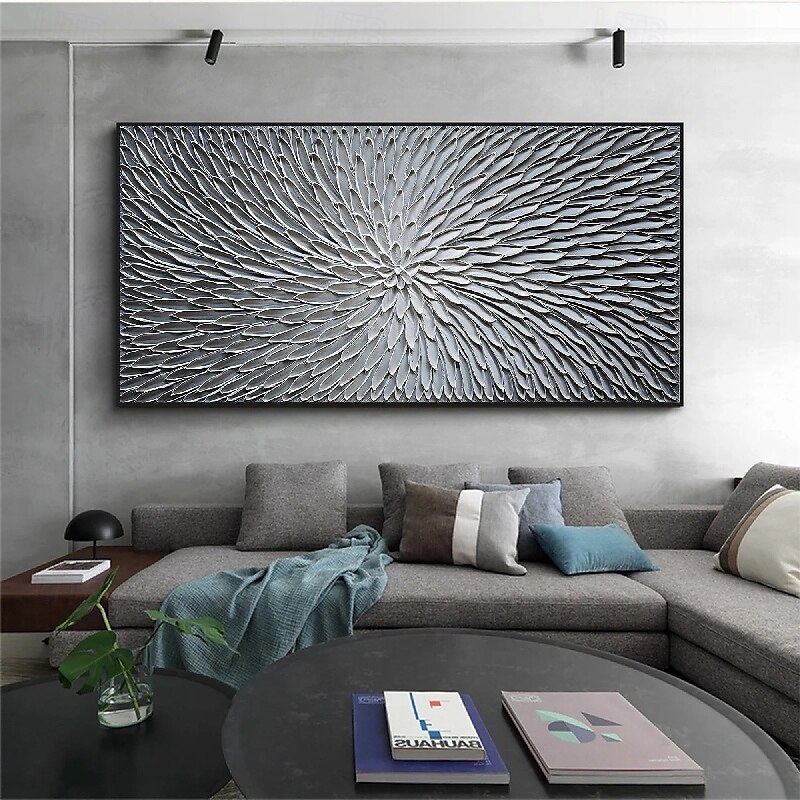 getextureerde zilveren abstracte schilderkunst handgemaakte getextureerde bloem olieverfschilderij op canvas groot pattle mes olieverfschilderij wandkunst abstracte minimalistische kunst schilderij 2025 - $83.99 –P3