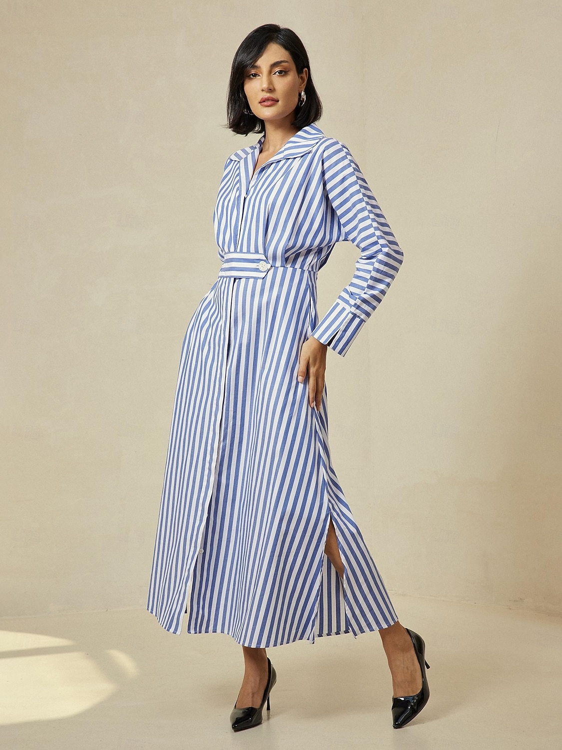Cotton Stripe Button Up Maxi Shirt Dress 2025 - $73.99 –P5