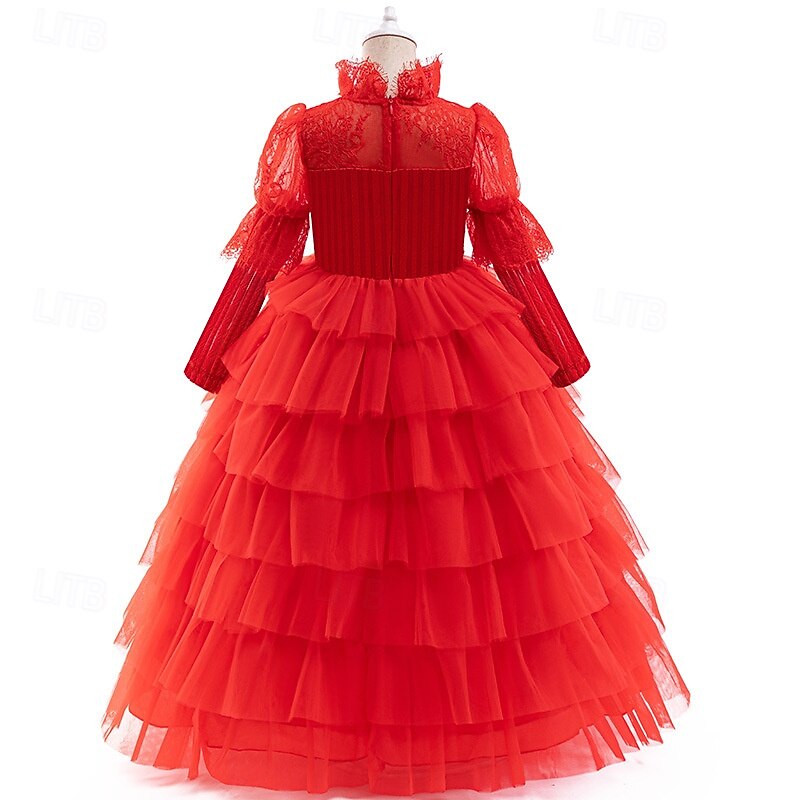 open lace back dress Beetlejuice 2024 Lydia Deetz / Beetlejuice Cosplay Costume Red Wedding  Outfits Halloween Carnival Suit main image 1