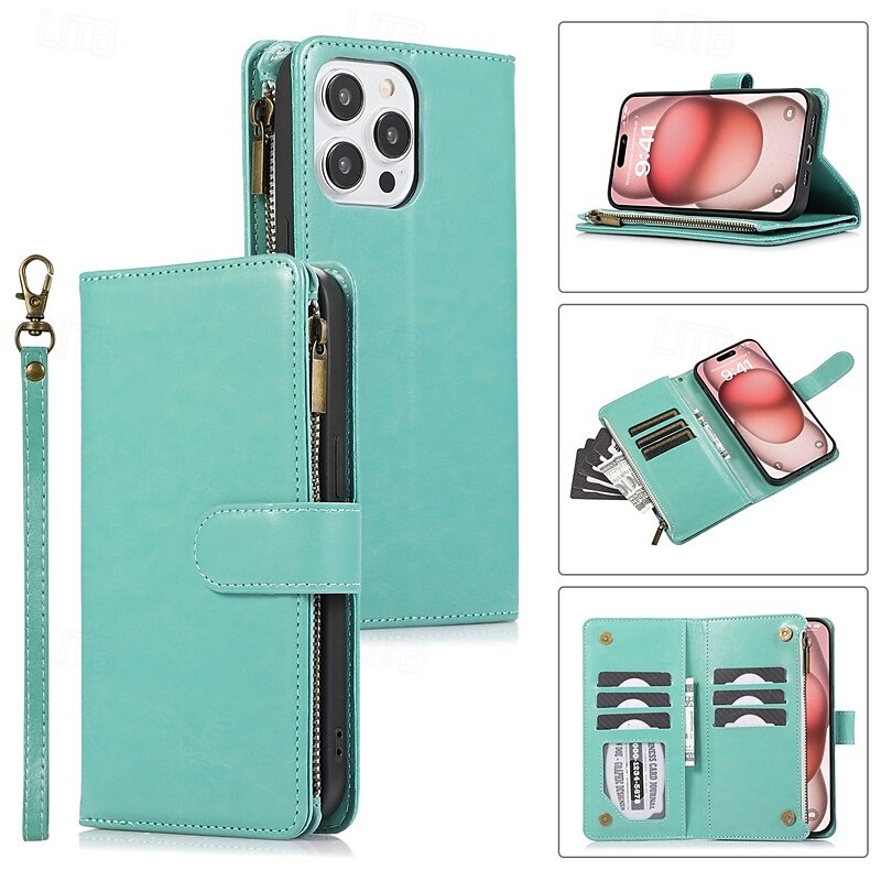 Phone Case For iPhone 16 Pro Max Plus iPhone 15 Pro Max Plus iPhone 14 13 12 11 Pro Max Mini SE X XR XS Max 8 7 Plus Back Cover with Stand Holder Zipper with Wrist Strap Retro TPU PU Leather 2025 - $17.99 –P6