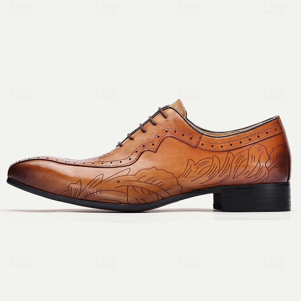 oxfordskor i premiumkoskinn för män – handsnidade blommönster med snörning av brogue dress-skor för formella tillfällen 2025 - $109.99 –P4