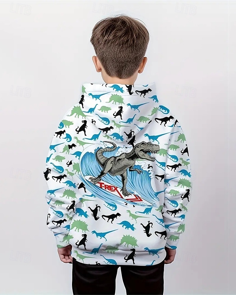 Pojkar 3D Grafisk Tecknat Dinosaurie Huvtröja Långärmad Vår Höst Mode Streetwear Barn 4-12 år Huva Utomhus Ledigt Dagligen Normal 2025 - $18.99 –P2