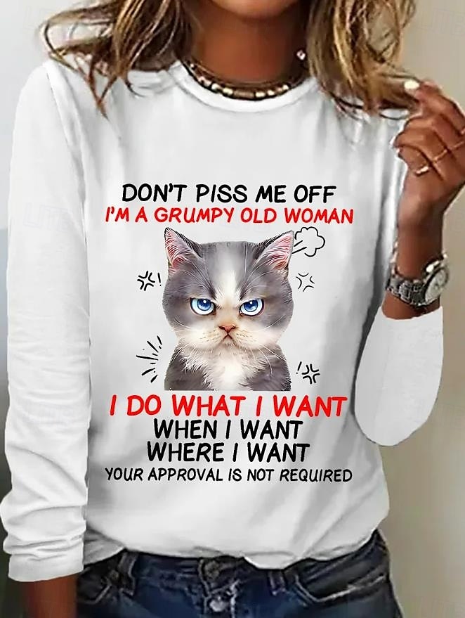 Tricou tunică pentru femei din 100% bumbac modă casual imprimeu mânecă lungă topuri obișnuite guler clasic zilnic negru alb primăvară toamnă 2025 - $22.99 –P1