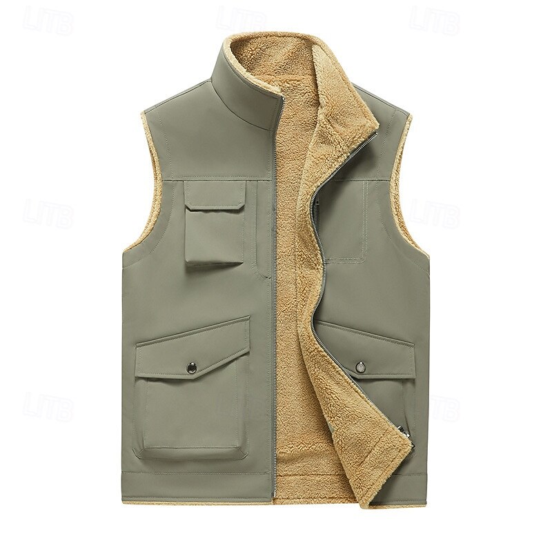 Herr Fleeceväst Väst Gilet Dagligen Datum Semester Mode Ledigt Höst vinter Ficka Polyester Håller värmen Bekväm Slät Dragkedja Hög krage Normal Svart Gul Kaki Mörkgrå Väst 2025 - $45.99 –P2