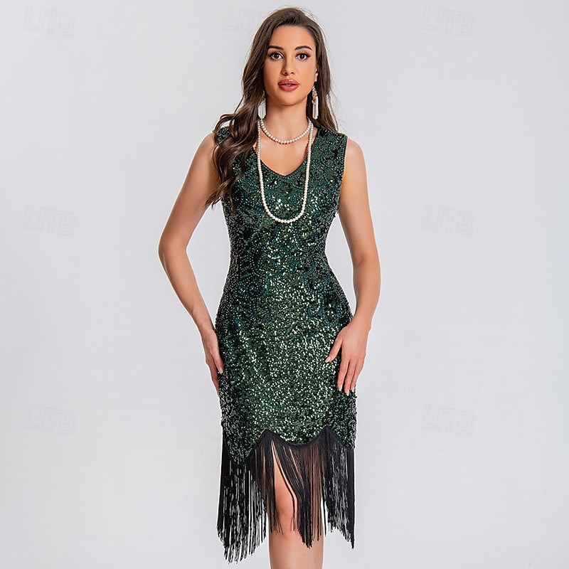 20. léta 20. století Retro Bubenové šaty Kostým na Večírek Bez rukávů Velký Gatsby Svatební host Flitry Třásně Flitry Třásně Do V Dámské Vánoce předvečer Všech svatých Nový rok Běžné / Denní Párty 2025 - $44.99 –P5
