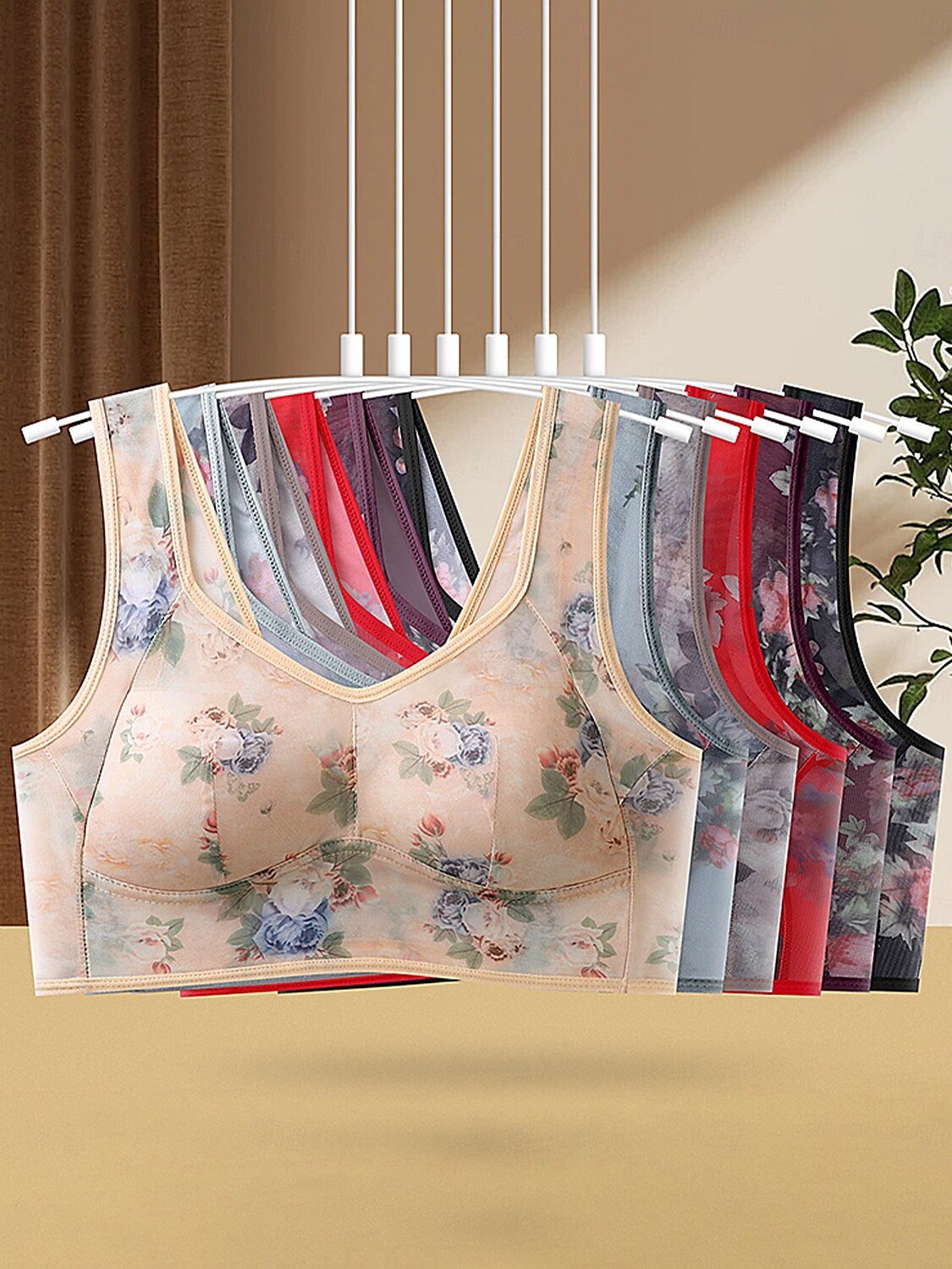 sutiã feminino de malha com estampa floral sutiã gráfico sem aro sem enchimento cobertura total sutiã moldado sólido para o dia a dia roupas para casa de 2025 por $14.99 –P14