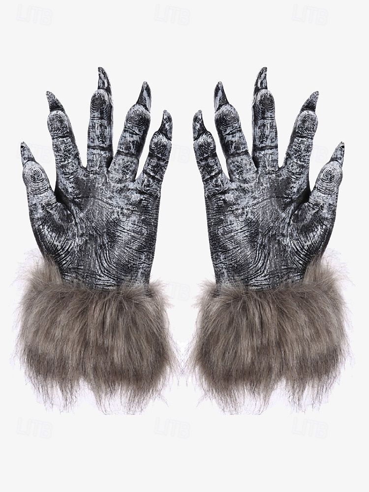 realistische Werwolf-Klauenhandschuhe mit Kunstfellbündchen – schauriges Halloween-Kostümzubehör für Cosplay und Horror-Events 2025 - $11.99 –P3