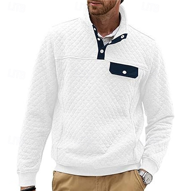 Hombre Sudadera Negro Blanco Verde Oscuro Gris Claro Gris Oscuro Cuello Mao Bloque de color Jacquard Retazos Bolsillo Estriado Deporte Diario Festivos Poliéster Texturizado Ropa de calle Básico Casual 2025 - $26.99 –P6