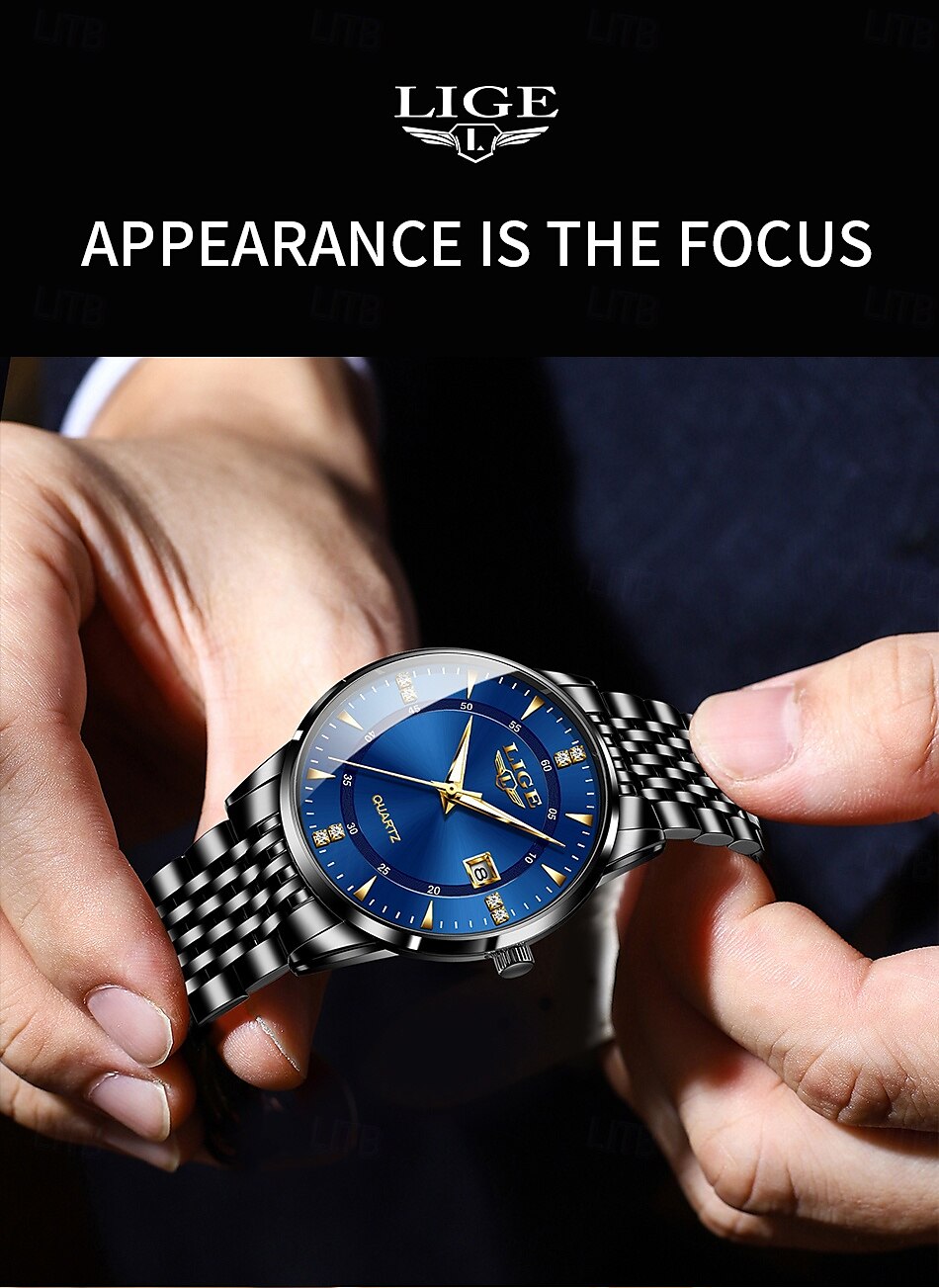 LIGE Men Quartz Watch Minimalist Calendar Stainless Steel Watch 2025 - $27.99 –P13