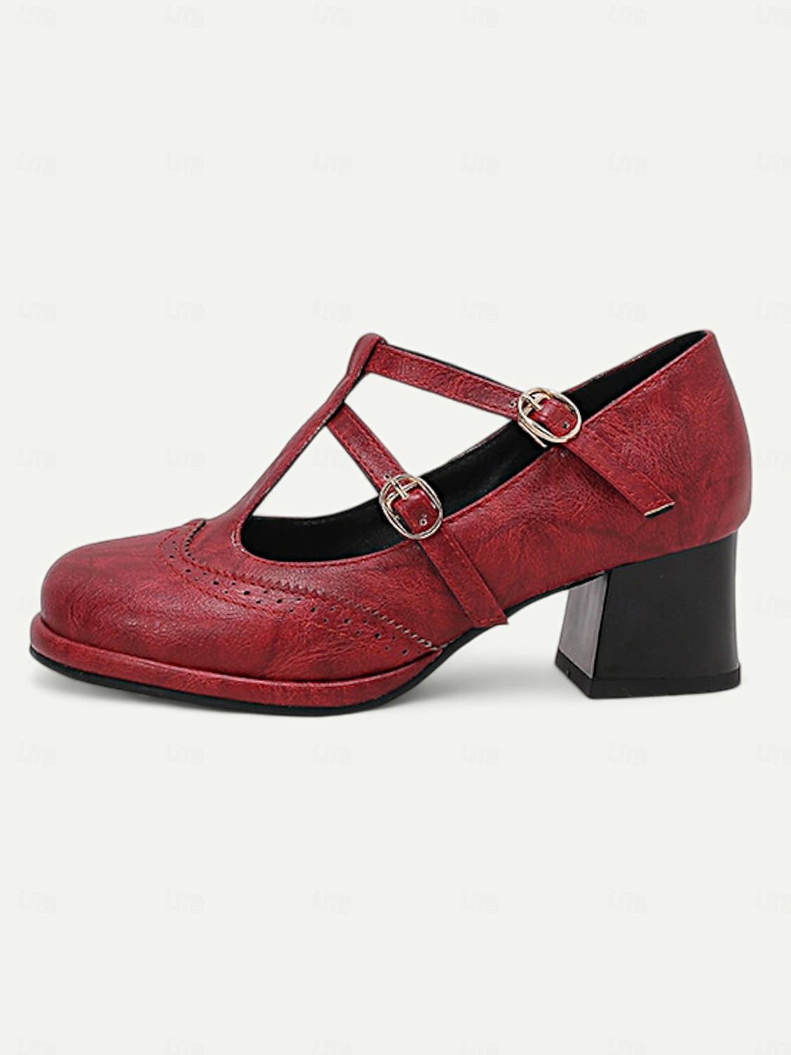 tocuri vintage roșii Mary Jane de damă – curea cu cataramă dublă, toc bloc retro, perfecte pentru ocazii formale și casual 2025 - $54.99 –P4