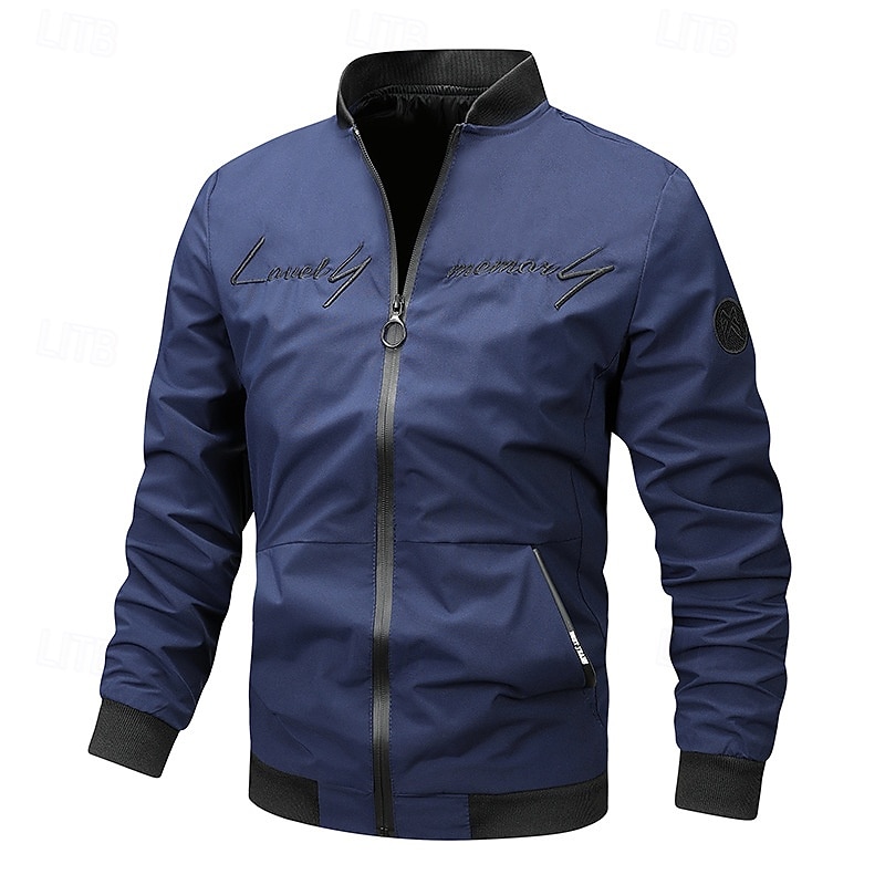 Men's Lightweight Jacket Outdoor Jacket Bomber Jacket Full Zip Spring &  Fall Active Black Navy Blue Dark Green Khaki Light Grey Jacket 2026 - $30.99 –P7