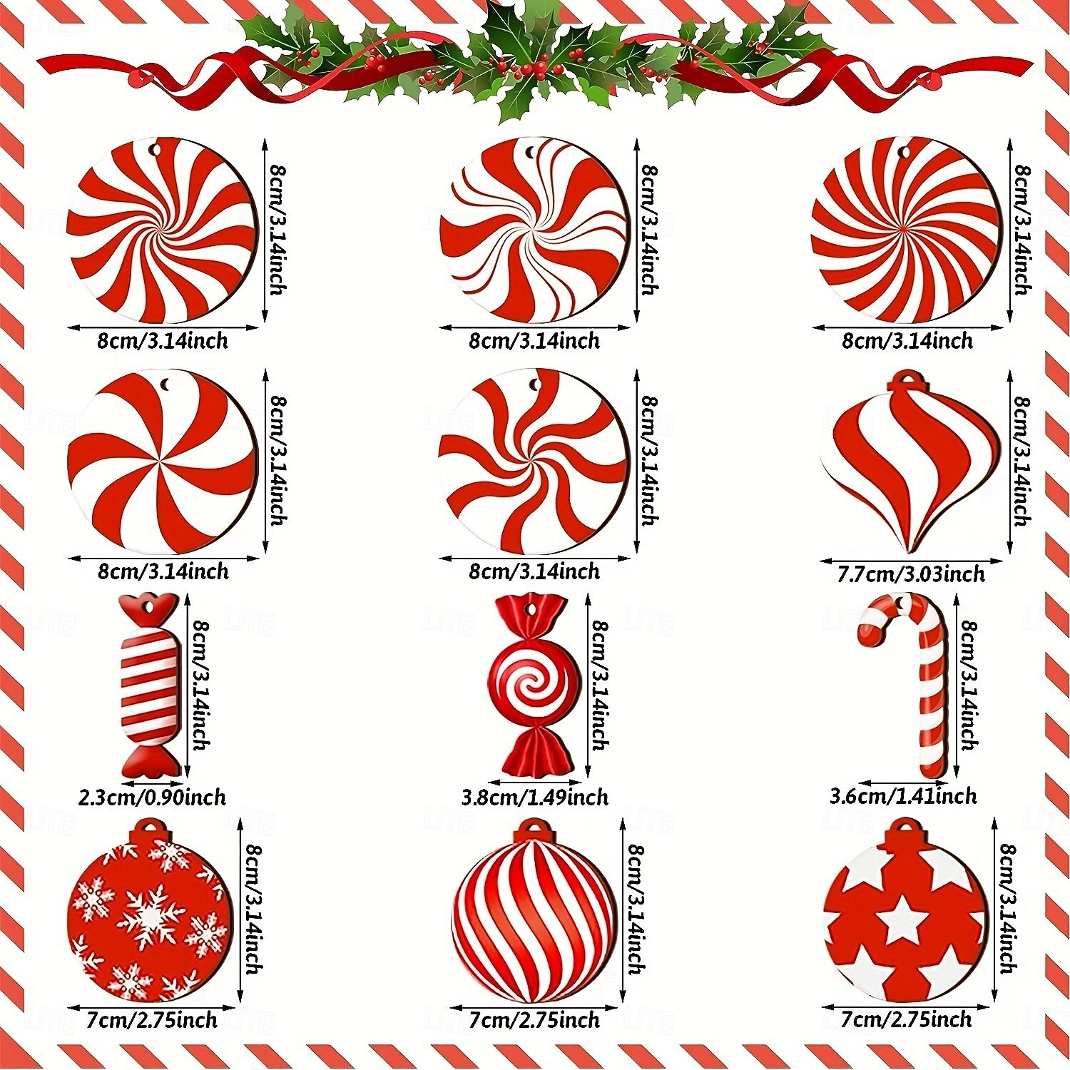 12 buc/set ornamente de Crăciun din lemn, trestie de bomboane de mentă, decorațiuni de sărbători, decorațiuni pentru brad de Crăciun, trestie de bomboane de mentă sculptate din lemn, decor pentru 2025 - $9.49 –P6