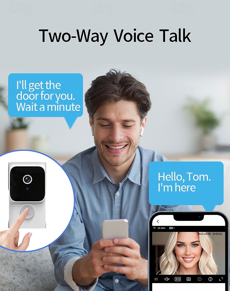 Wireless Video Doorbell Camera Visual Smart IP Doorbell Night Vision Real-Time Monitoring Remote Intercom Security Door Bell 2025 - $31.99 –P5