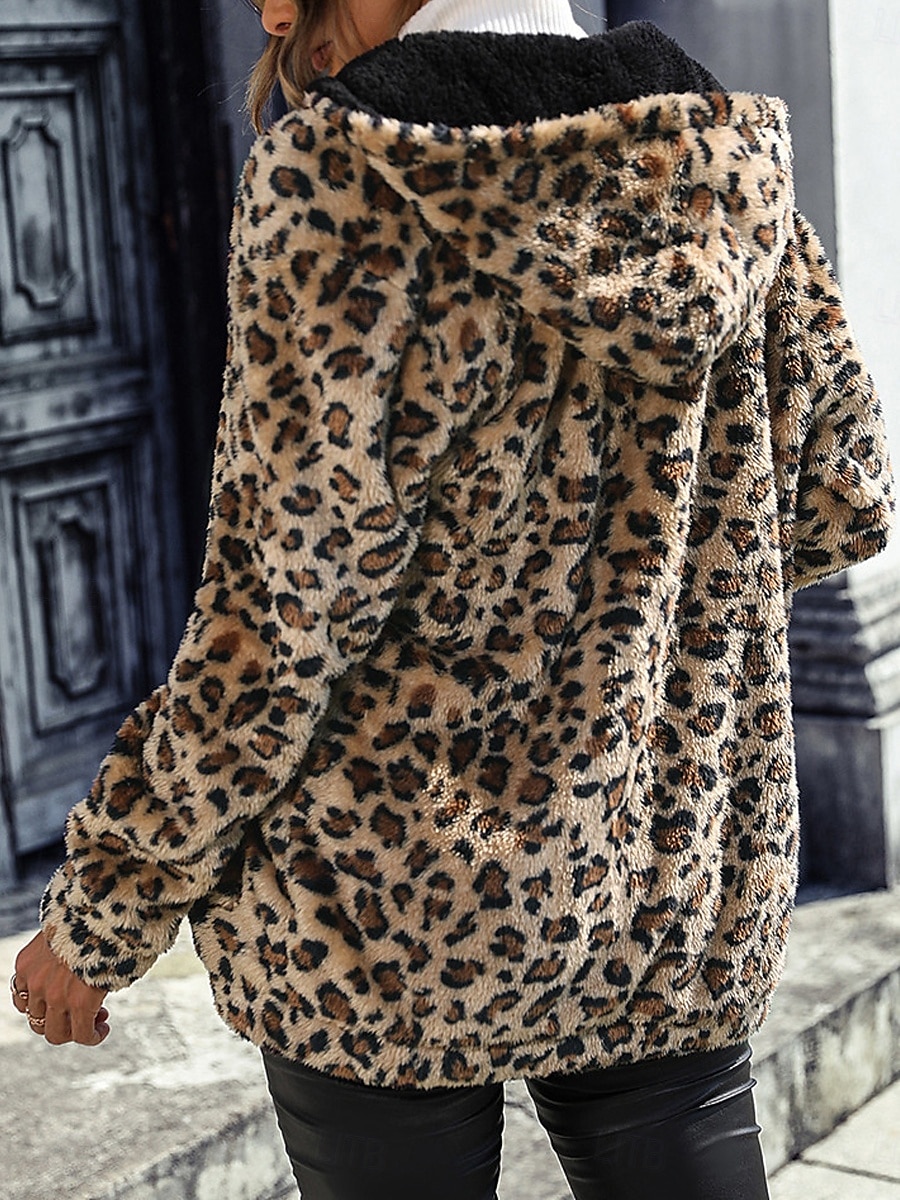 Dámské Fleecová bunda Teddy Coat Mikina s kapucí Zahřívací Prodyšné Zip Kapsy Podšité fleecem Na běžné nošení Leopard Dovolená ulice Denní nošení Jdeme ven Zip Standardní Mikina Běžný Dlouhý rukáv 2025 - $47.99 –P6