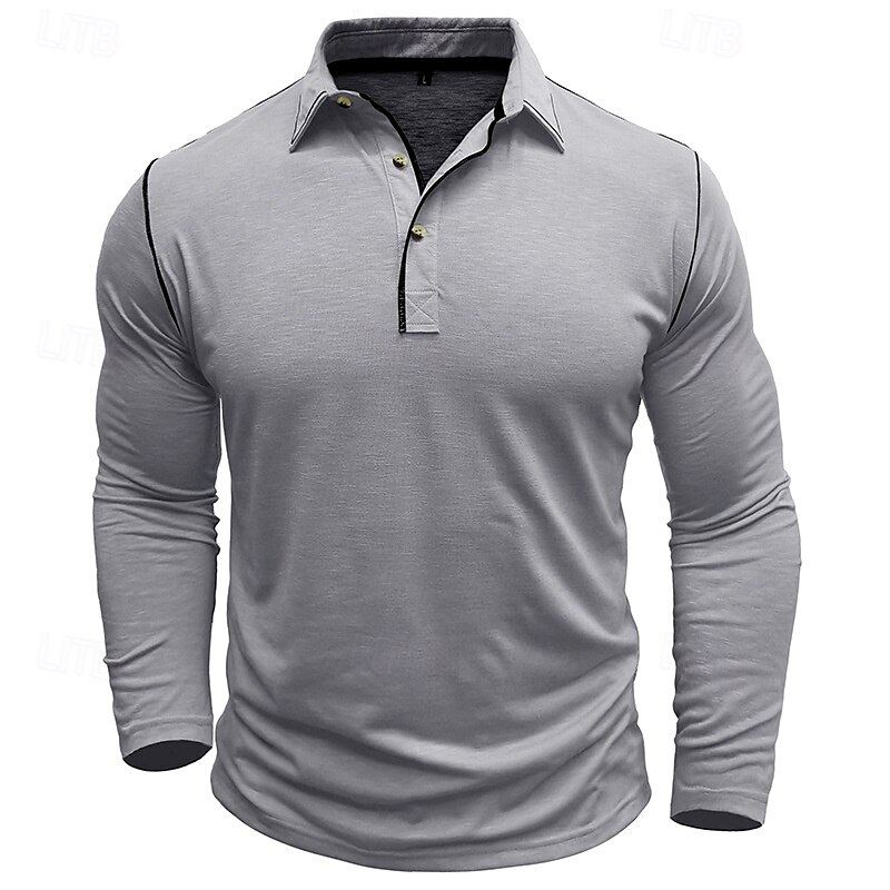 Men's Polo Shirt Golf Shirt Casual Sports Lapel Long Sleeve Fashion Basic Plain Button Pocket Spring & Fall Regular Fit White Yellow Army Green Blue Light Grey Polo Shirt 2025 - $22.99 –P6