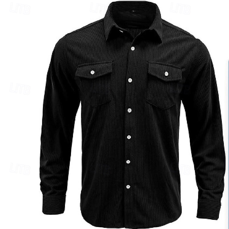 Per uomo Camicia Camicia estiva Camicia con bottoni Camicia di velluto a coste Nero Bianco Blu marino Manica lunga Liscio Collo ripiegabile Informale Giornaliero Bottone giù Abbigliamento Di tendenza del 2025 a $25.99 –P6