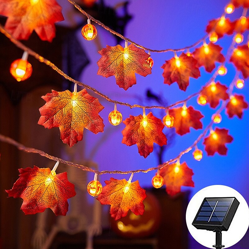 سلسلة أضواء ثلاثية الأبعاد تعمل بالطاقة الشمسية على شكل أوراق القيقب اليقطينية بطول 6.5 متر و30 مصباح LED خارجي مقاوم للماء لحديقة الخريف وعيد الشكر وعيد الميلاد وحفلات الزفاف والعطلات وفناء المنزل 2025 - $17.49 –P10