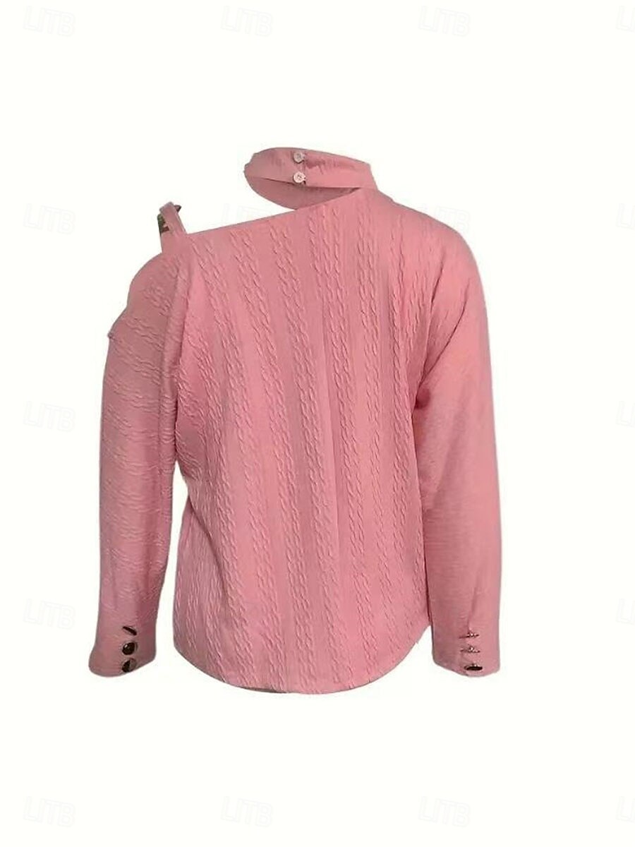 Damen Hemd Bluse Feste Farbe Täglich Brautkleider schlicht Langarm Stehkragen Normale Oberteile Täglich Patchwork Knopf Schwarz Weiß Rosa Blau Herbst Winter 2025 - $24.99 –P3