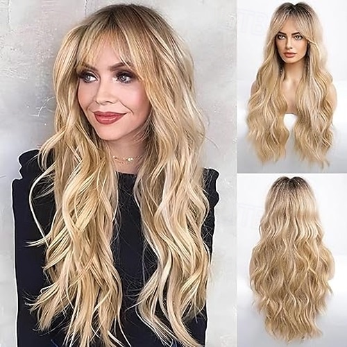 Wig with Bangs for Women  Long Wavy Hair Wig Wig Curly Wavy Synthetic Wigs for Girls Daily Party Use 2025 - $19.99 –P3