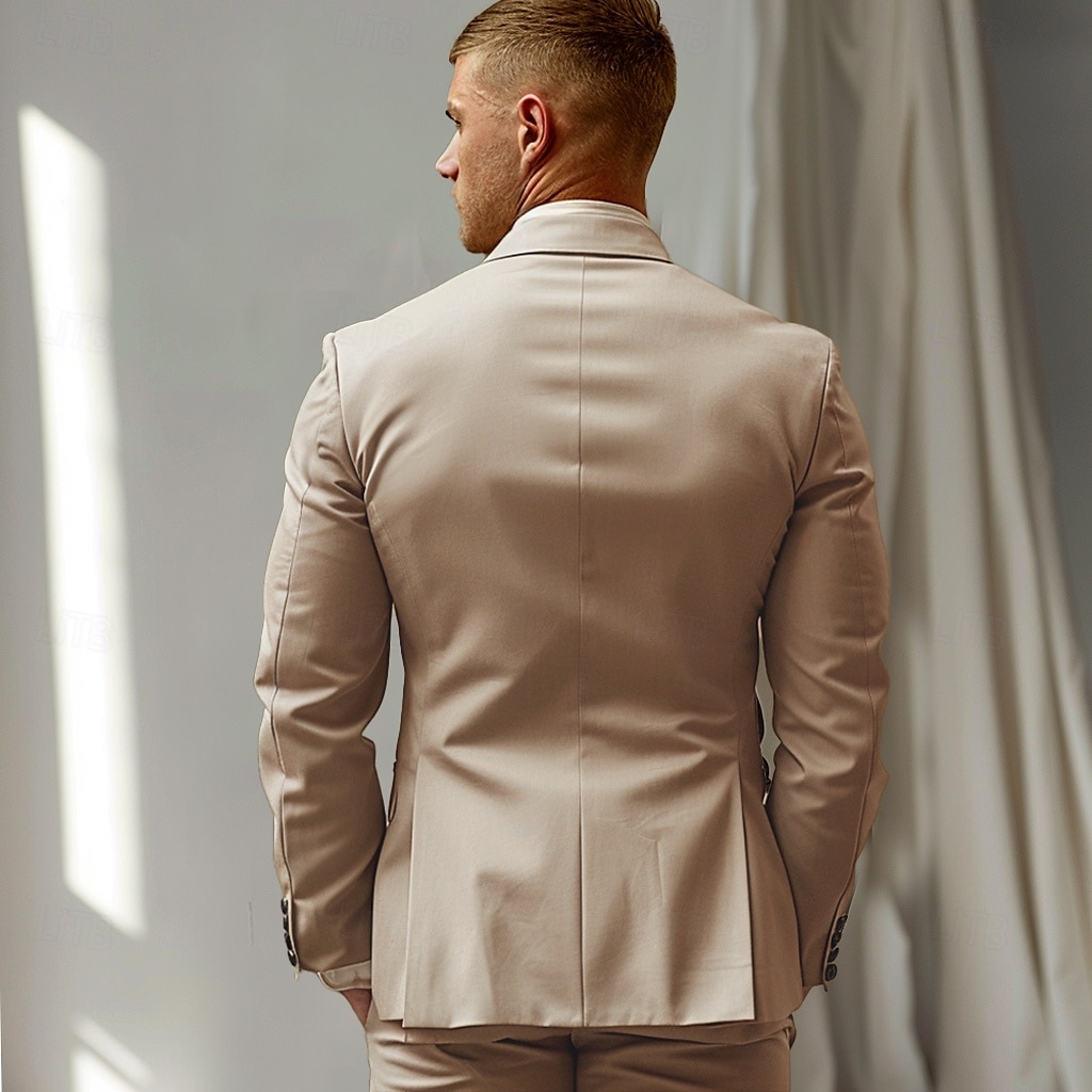 Herren Anzüge Formell Hochzeit Jahrestag Gefüttert Täglich Party Frühling & Herbst Herbst Polyester Einfarbig Knöpfe Thermowarm Bequem Doppelreihig Blazer Hellkaki 2025 - $52.99 –P4