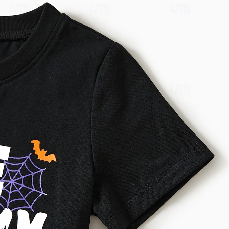 100% Cotton Halloween Kids Girls' Black Halloween pumpkin T shirt Tee Crew Neck Short Sleeve Outdoor Daily Vacation Classic Casual Print Summer 2025 - $13.49 –P4