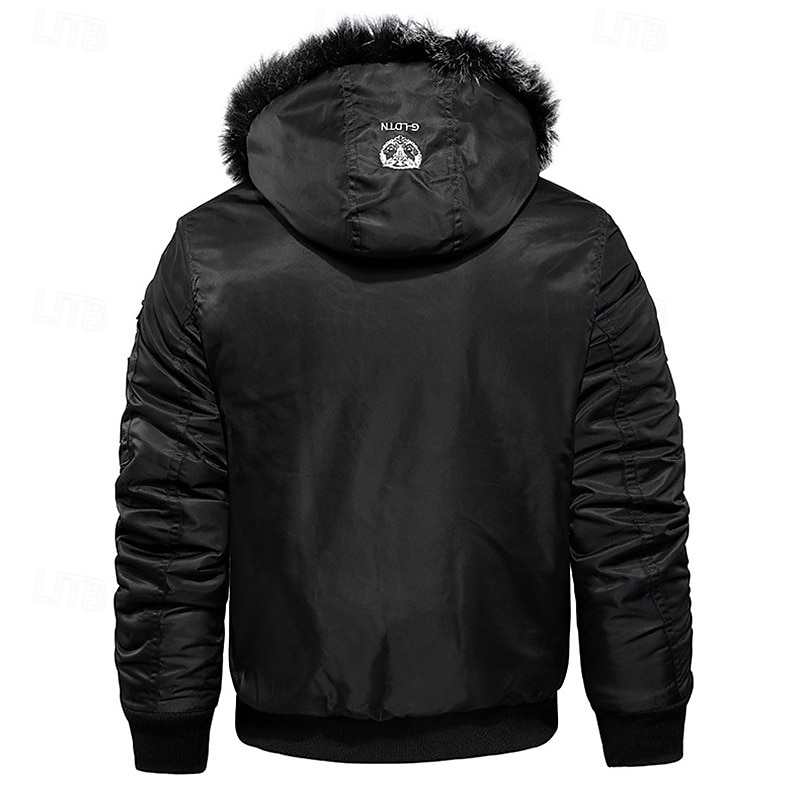 Herre Vinterfrakk Fleece-jakke Parkas Lomme Fleece Polyester Fleecefôr Dagligdagstøy Stevnemøte Feriereise Normal Mote Fritid Bekvem Hold Varm Høst vinter Bokstaver Svart Rød Blå Pufferjakke 2025 - $60.99 –P12