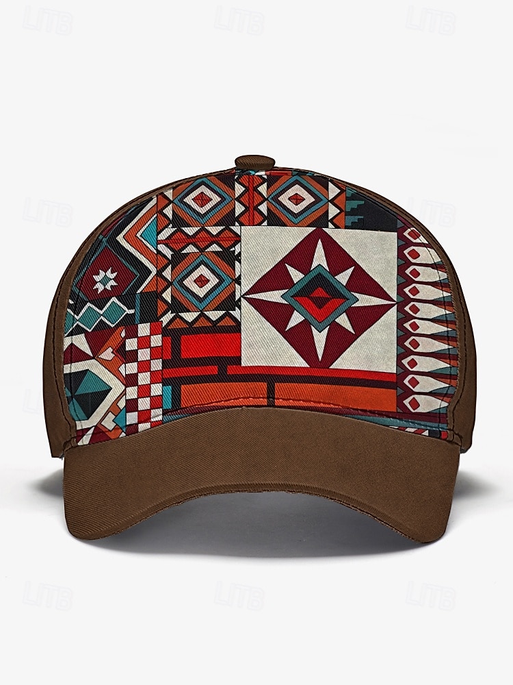 Men's Brown Baseball Cap with Colorful Tribal Print – Adjustable Casual Hat for Outdoor Activities and Festivals 2025 - $18.99 –P5
