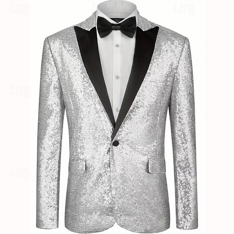 Per uomo Blazer Palcoscenico Cocktail party Ricevimento di matrimonio Moda Casual Primavera & Autunno Poliestere Plaid A righe Tasca Bottoni Confortevole Monopetto Giacca Argento Nero Rosso Blu del 2025 a $58.99 –P4