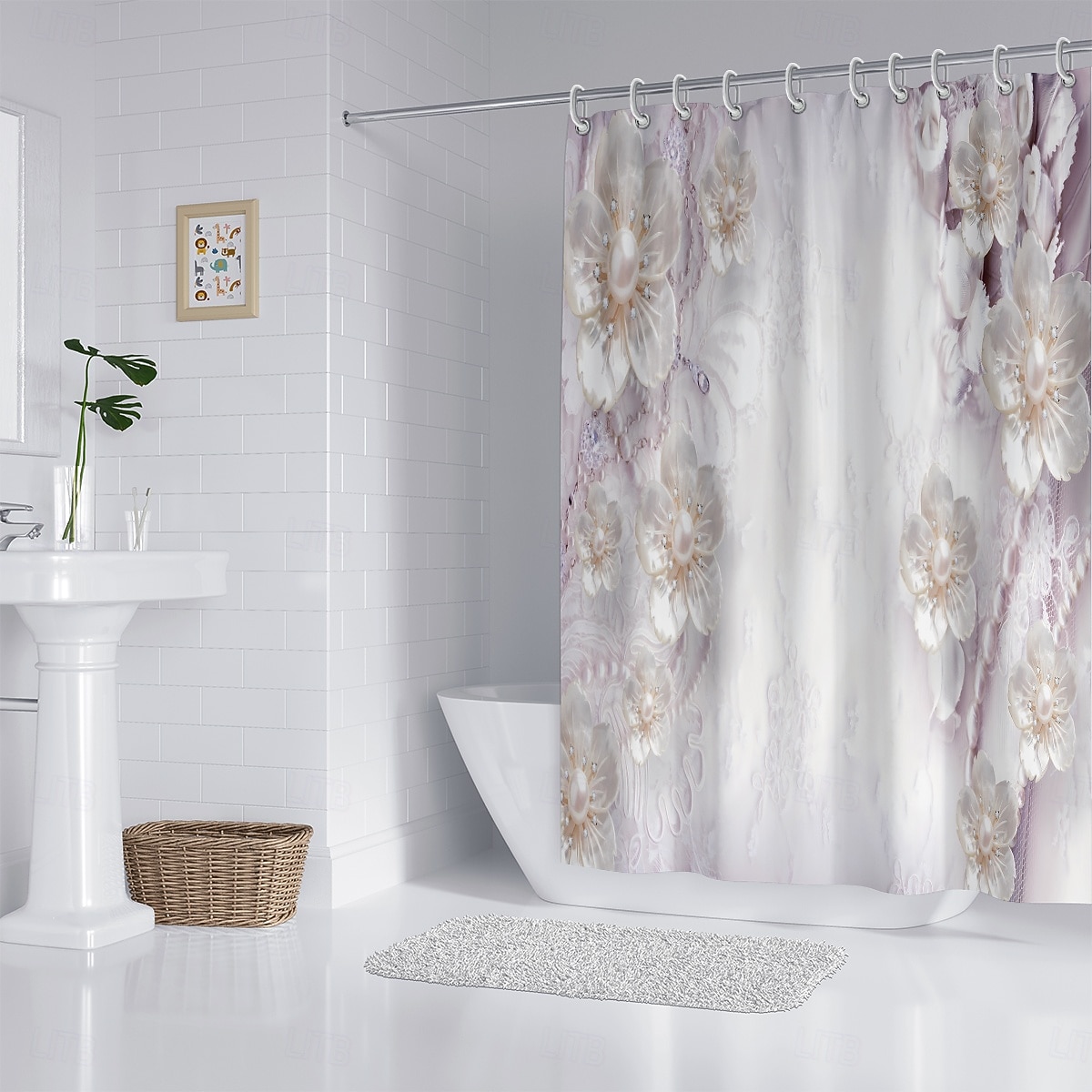 2026年 フック付きシャワーカーテン180cm*180cm(70"*70")ポリエステル洗濯可能防水パターンバスルームバスタブデコジュエリーフラワー  コレクション – $30.99 –P3