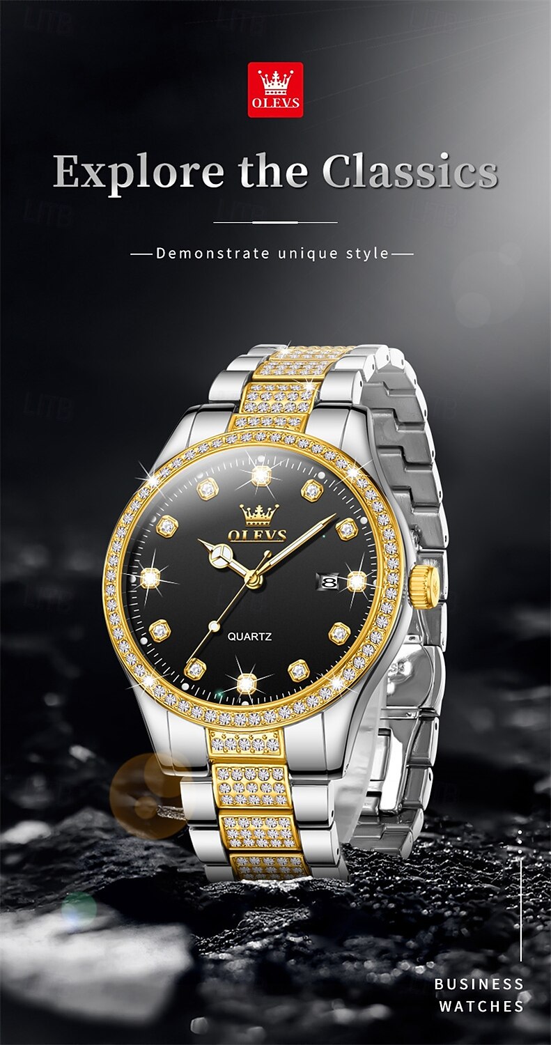 nieuwe olevs olevs merk heren stalen band horloge met diamanten lichtgevende kalender modetrend eenvoudig zakelijk quartz horloge vakantie waterdicht sport heren polshorloge 2025 - $31.99 –P4