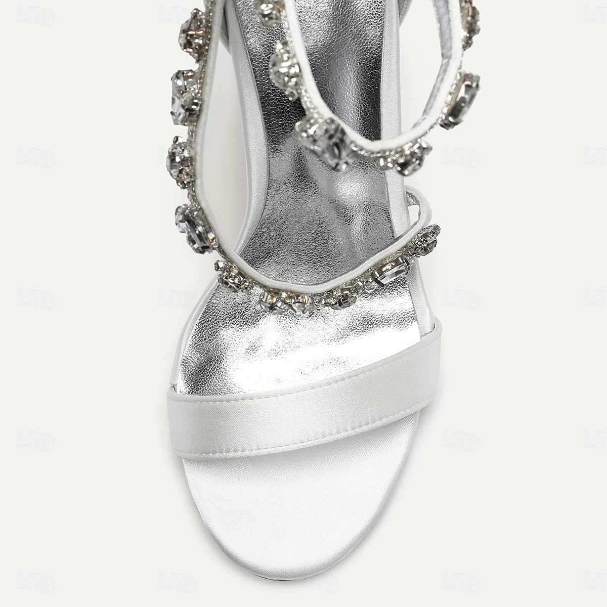 marineblå sateng-stiletthæler for kvinner med rhinestone-pynt - elegante bryllupssko for formelle anledninger og cocktailbegivenheter 2025 - $69.99 –P5