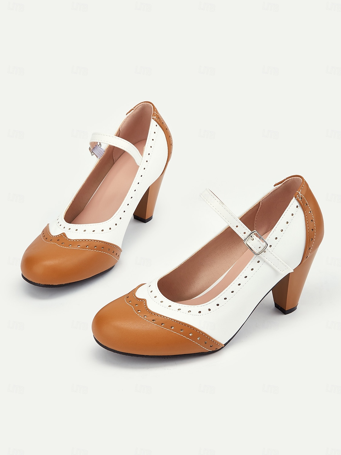 dámské vintage dvoubarevné podpatky mary jane s brogue detaily – retro boty s blokovým podpatkem na večírky a formální příležitosti 2025 - $54.99 –P3
