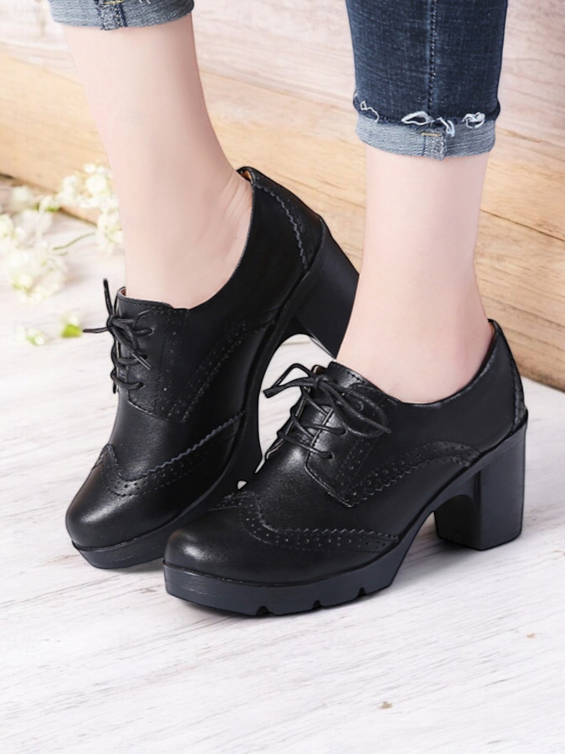 női világoskék fűzős brogue vaskos sarkú oxford cipő – vintage ihletésű platformsarkú hétköznapi és irodai viselethez 2025 - $54.99 –P2