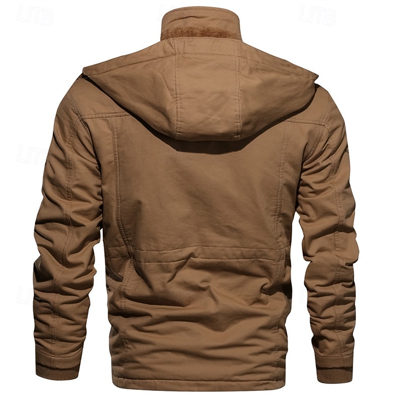 Herr Vinterjacka Fleece-jacka Vardaglig jacka Dagligen Semester Håller värmen Ficka Fleece Höst vinter Slät Mode Streetwear Huva Normal Svart Grön Kaki Jacka 2026 - $57.99 –P3
