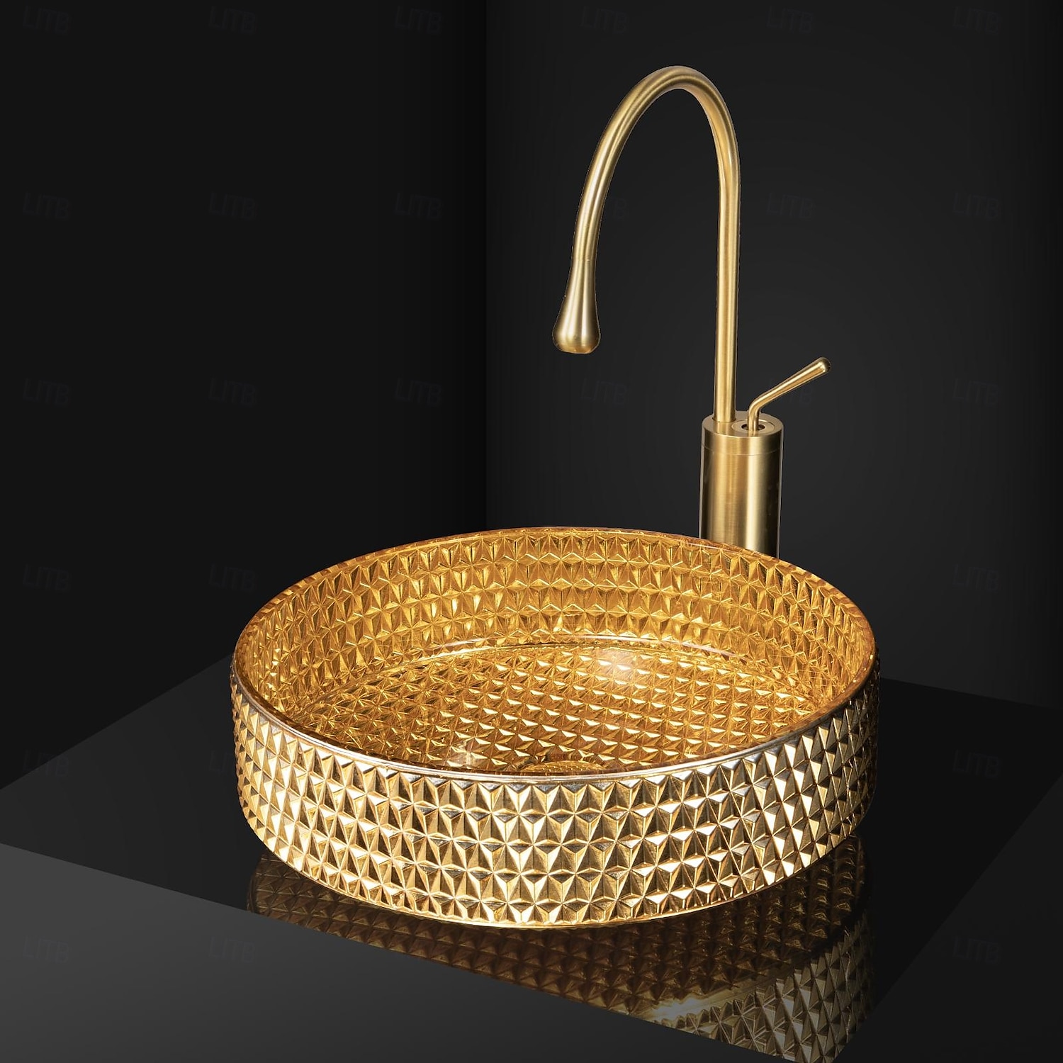 Combinación de lavabo de baño redondo, lavabo de baño de vidrio enchapado contemporáneo y grifo de cascada con acabado cromado 2025 - $647.99 –P5