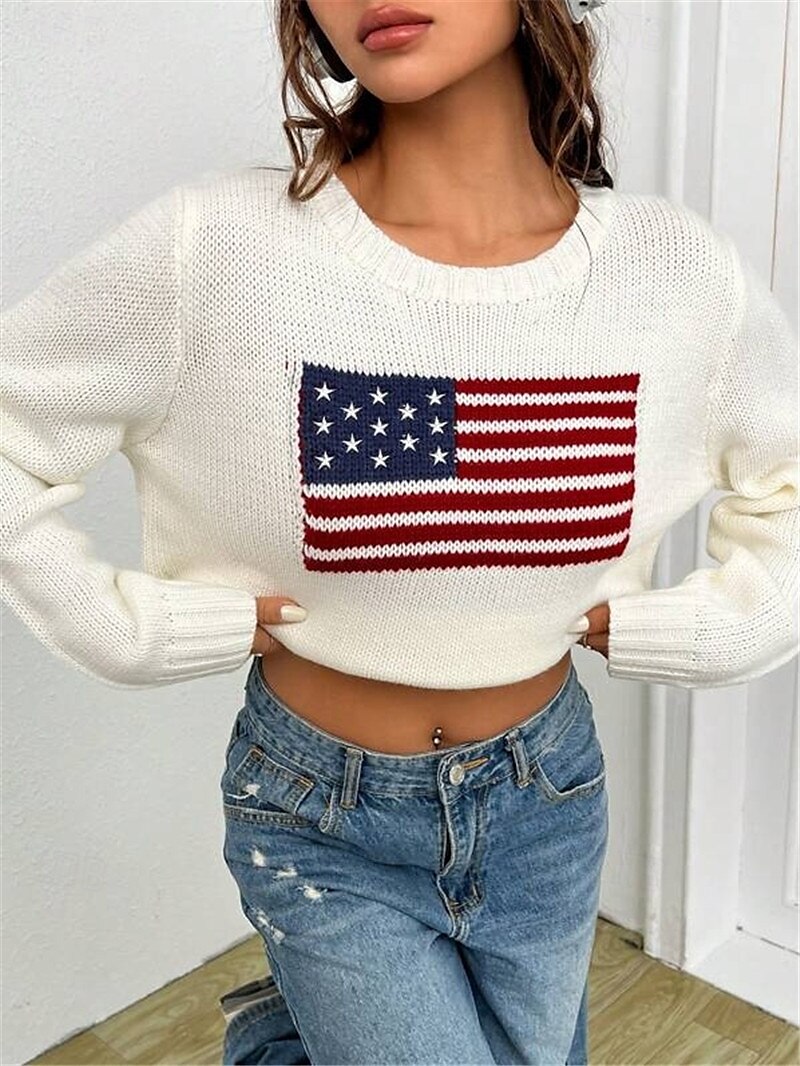 Women's Sweater Daily Stylish Casual Graphic Crew Neck Crewneck Long Sleeve Regular Tops Knit Going out Black White Fall Winter 2025 - $44.99 –P4