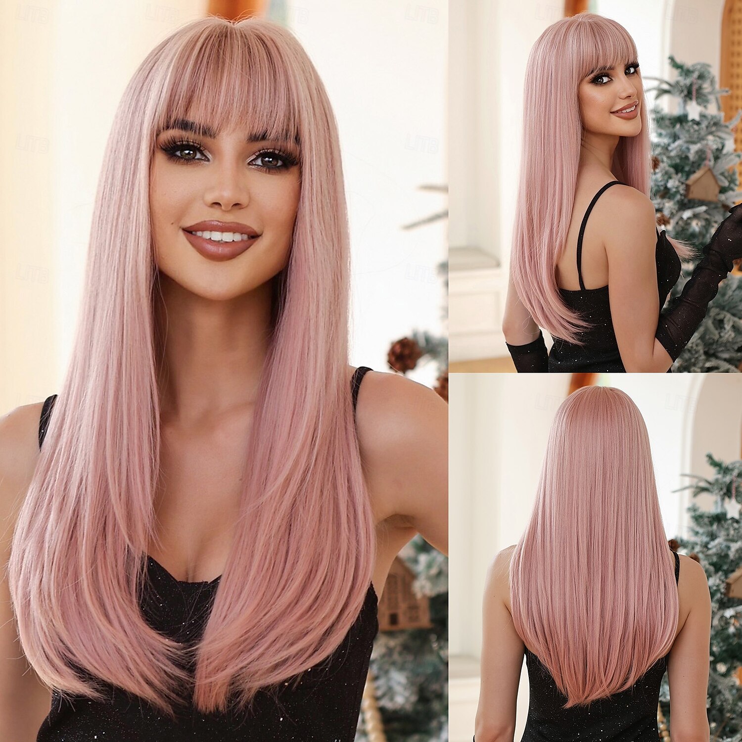 Peruca sintética de 26 polegadas, peruca feminina, cor gradiente, com cabelo longo e liso castanho, com franja, moda diária, festa, cosplay de 2025 por $24.99 –P9