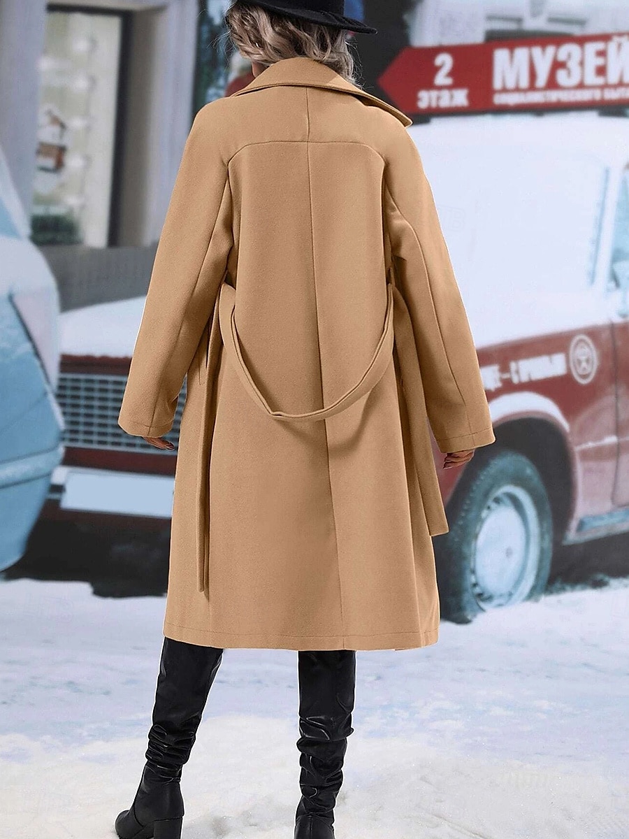 Mulheres Casaco de inverno A Prova de Vento Manter Quente Botões Com cinto Elegante Ao ar livre Côr Sólida Trabalho Casual Trespassado Aberto para a Lateral Ajuste Largo Manga Longa agasalhos Preto de 2025 por $67.99 –P4