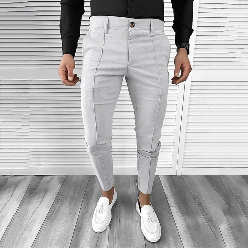Per uomo pantaloni della tuta Pantaloni affusolati Pantaloni Chino Bottoni Tasche Liscio Comfort Formale Feste Ufficio Di tendenza Classico Nero Bianco Media elasticità del 2025 a $32.99 –P5