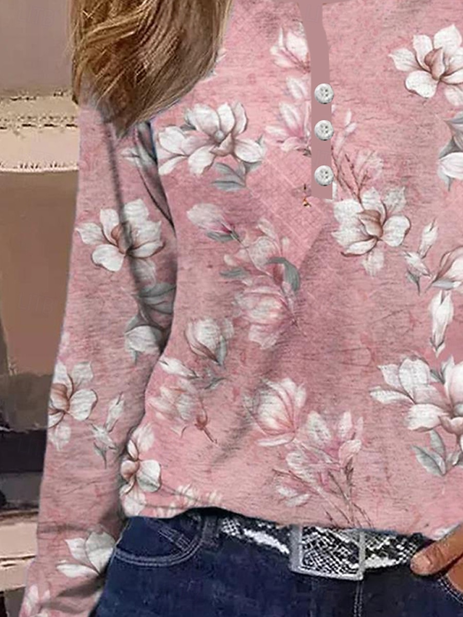 Tricou pentru femei cu Dungi Zilnic Casual Mâneci Lungi Gât în V Cămașă Regula Zilnic Sărbătoare Butoane Roz Roșu Gri Primăvară Toamnă Iarnă 2025 - $24.99 –P5