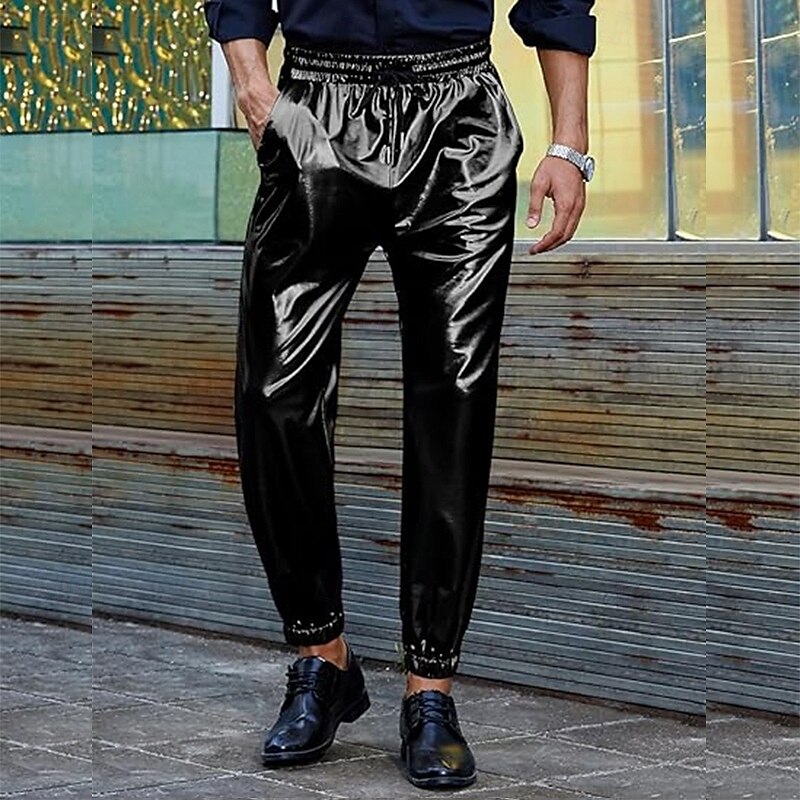 Per uomo Pareggiatore Pantaloni Pantaloni casual Tasche A cordoncino Vita elastica Liscio Comfort Palco Da mare Di tendenza Informale Argento Nero Media elasticità del 2025 a $22.99 –P4
