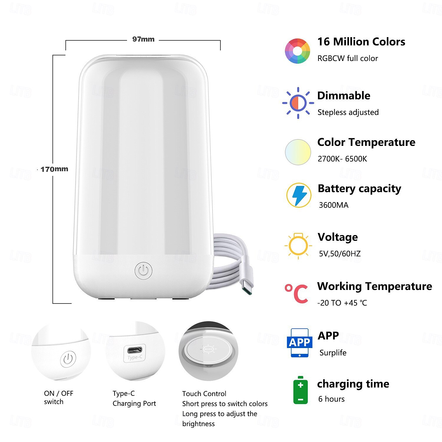 LED Smart Light Dimmable Seven-Color Touch Control Night Light, Rechargeable Battery Operated Bluetooth Table Lamp with Timer for Kids, Travel, and Desk Use 2025 - $37.99 –P1