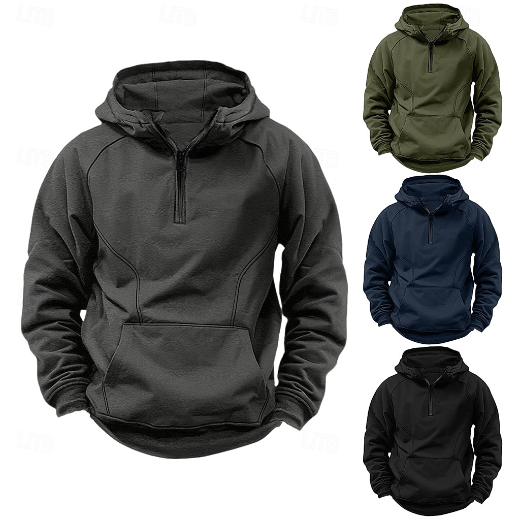 Voor heren Sweatshirt met kwartrits Raglan-hoodie Tactische capuchon Zwart Leger Groen Marineblauw Donkergrijs Capuchon Halve rits Kleurenblok Lapwerk Zak Kwart ritssluiting Werk Sport & Outdoor 2025 - $27.99 –P1