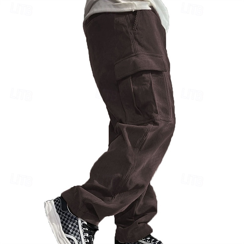 Men's Cargo Pants Corduroy Pants Trousers Straight Leg Sweatpants Elastic Waist Drawstring Multi Pocket Plain Wearable Outdoor Daily Camping & Hiking Fashion Classic Black Army Green 2026 - $28.99 –P19