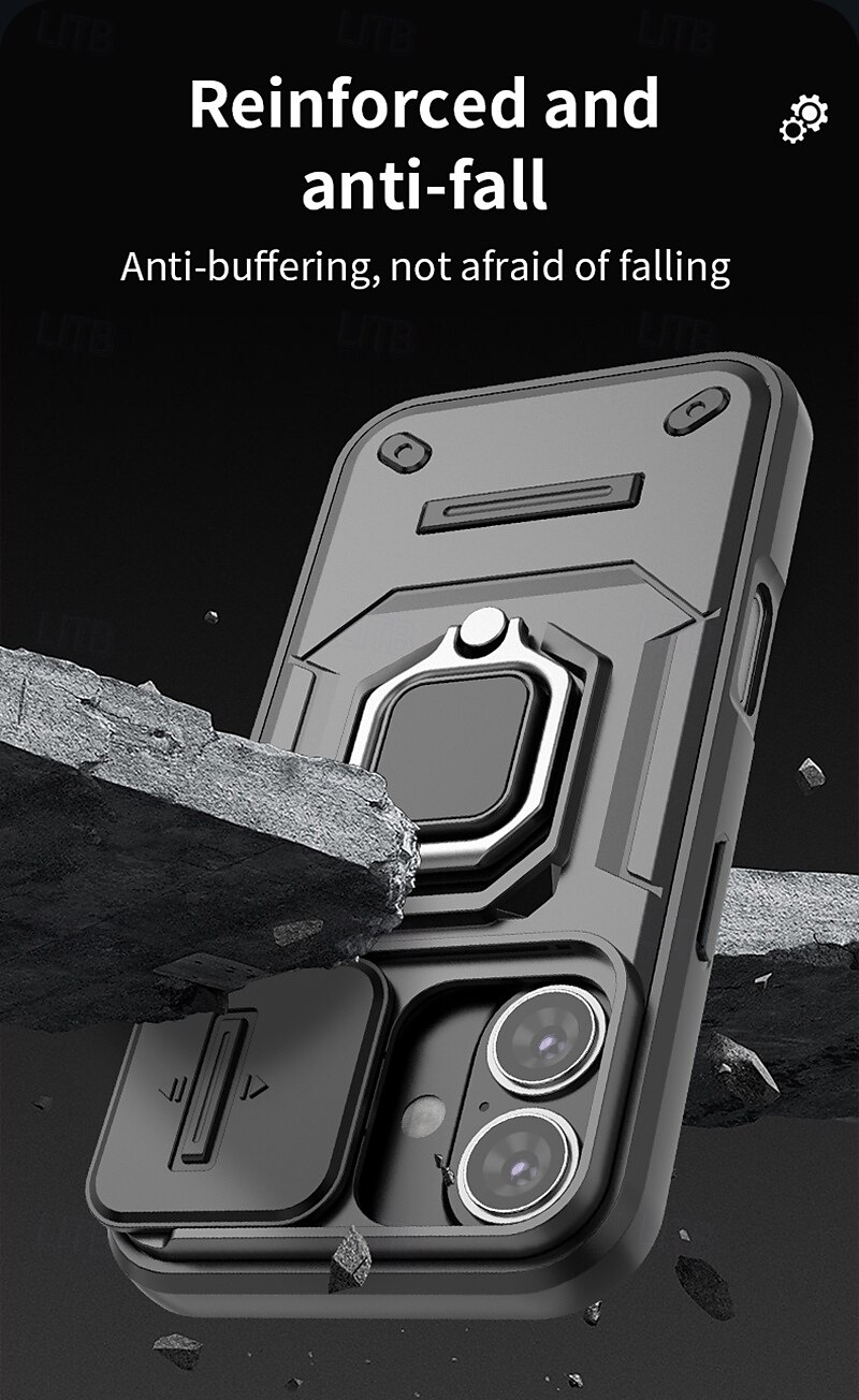 Phone Case For iPhone 16 Pro Max iPhone 15 Pro Max iPhone 14 Pro Max iPhone 13 Pro Max Back Cover Ring Holder Shockproof TPU PC Metal 2025 - $14.99 –P6