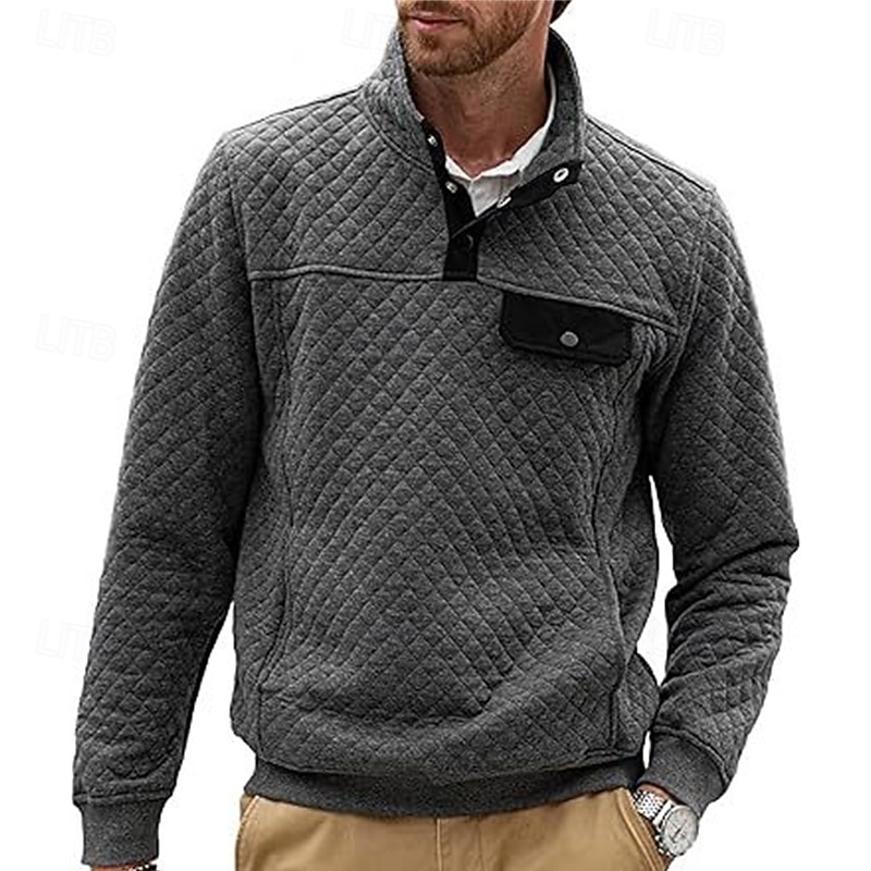 Hombre Sudadera Negro Blanco Verde Oscuro Gris Claro Gris Oscuro Cuello Mao Bloque de color Jacquard Retazos Bolsillo Estriado Deporte Diario Festivos Poliéster Texturizado Ropa de calle Básico Casual 2025 - $26.99 –P8