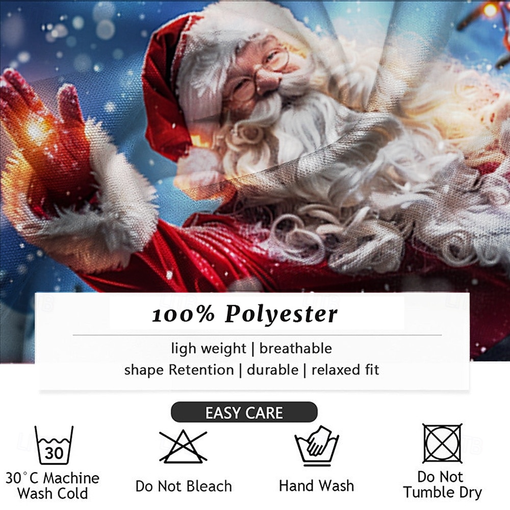 2025年 クリスマス メンズ サンタクロース プリント シャツ サンタクロース カジュアル ボタンアップ 長袖 パーティー イブニング 秋 冬 春&amp;夏用カラーボタンアップ 3Dプリント 薄手ブルーポリエステル  コレクション – $26.99 –P3